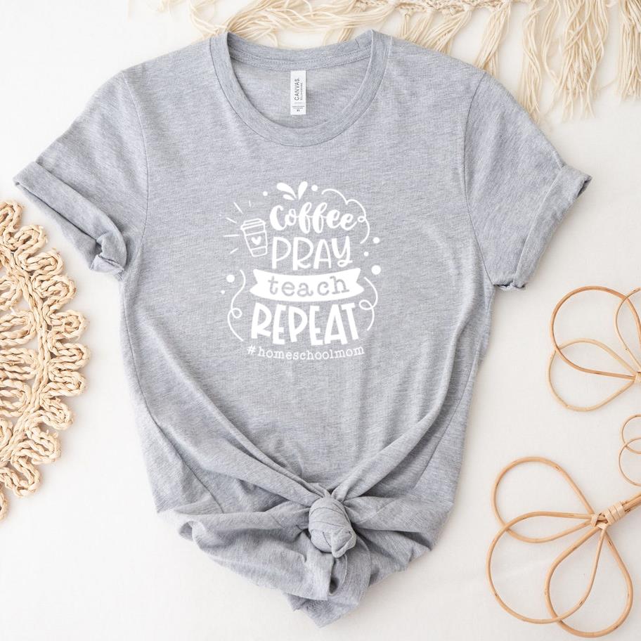 Coffee pray teach repeat  all white T-Shirt