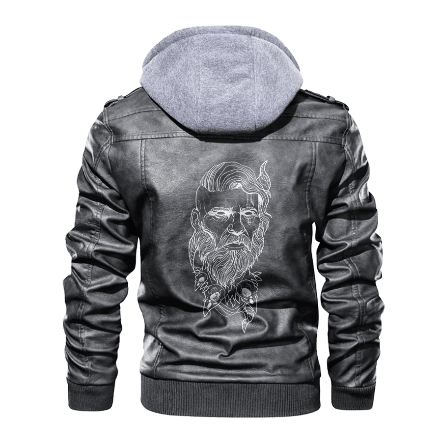 Tspinners - Viking Ragnar and Raven Skull Leather Jacket A35