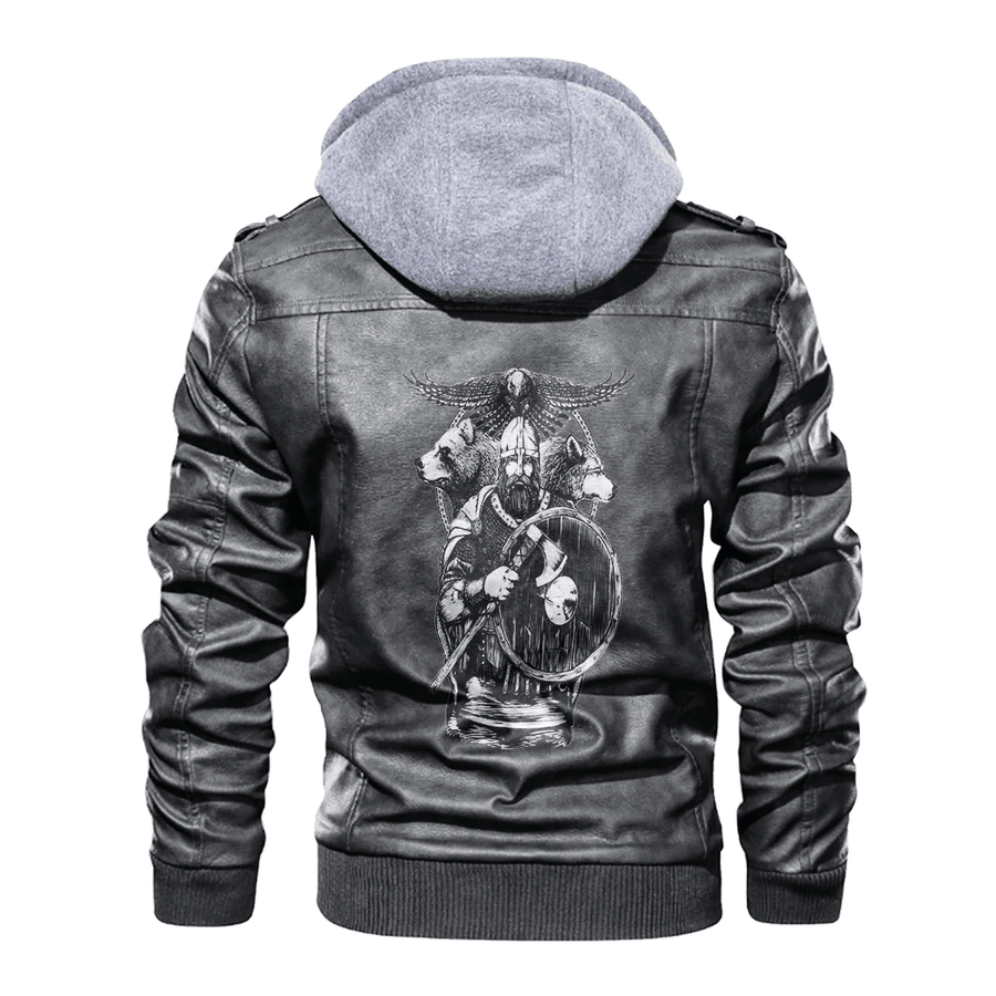 Tspinners - Viking Viking Warrior Bear,Wolf and Raven Leather Jacket A35