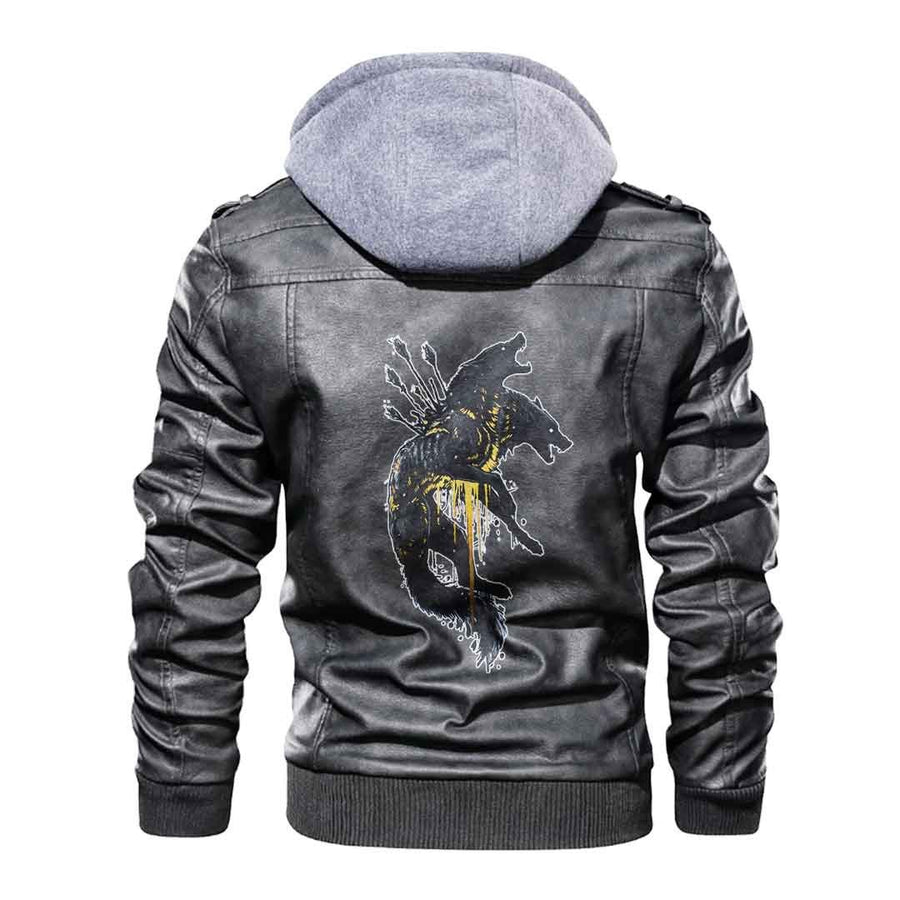 Tspinners - Viking Skoll and Hati Hit By Arrow Leather Jacket A35