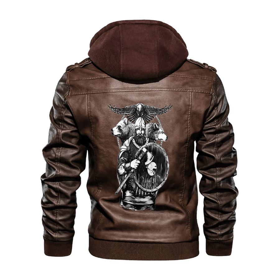 Tspinners - Viking Viking Warrior Bear,Wolf and Raven Leather Jacket A35 - Image 4