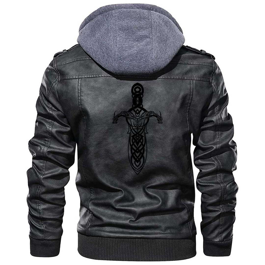 Tspinners Clothing - Viking A Magical Sword Zipper Leather Jacket A7