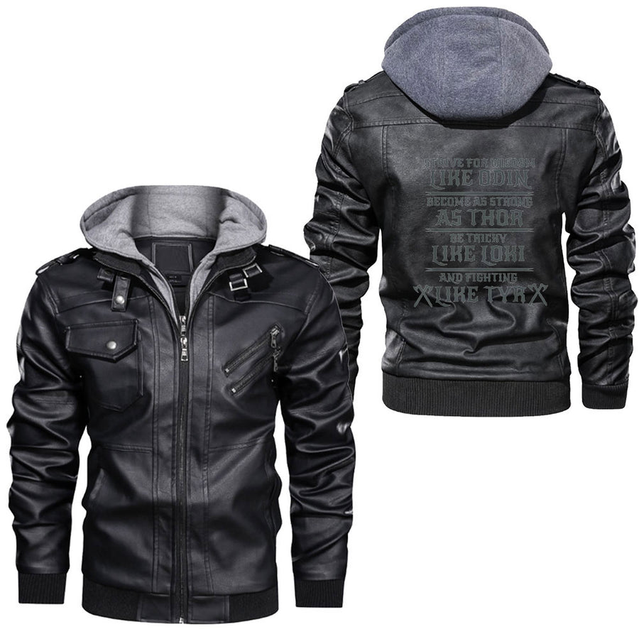 Tspinners - Berserk Bear Warrior Odin Runes Norse Compass Viking Leather Jacket A35
