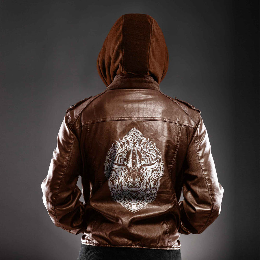 Tspinners - Bull Head Viking Gold Leather Jacket A35