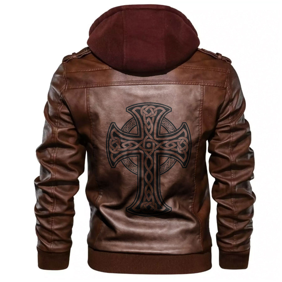 Tspinners - Celtic Cross Leather Jacket A35 - Image 6