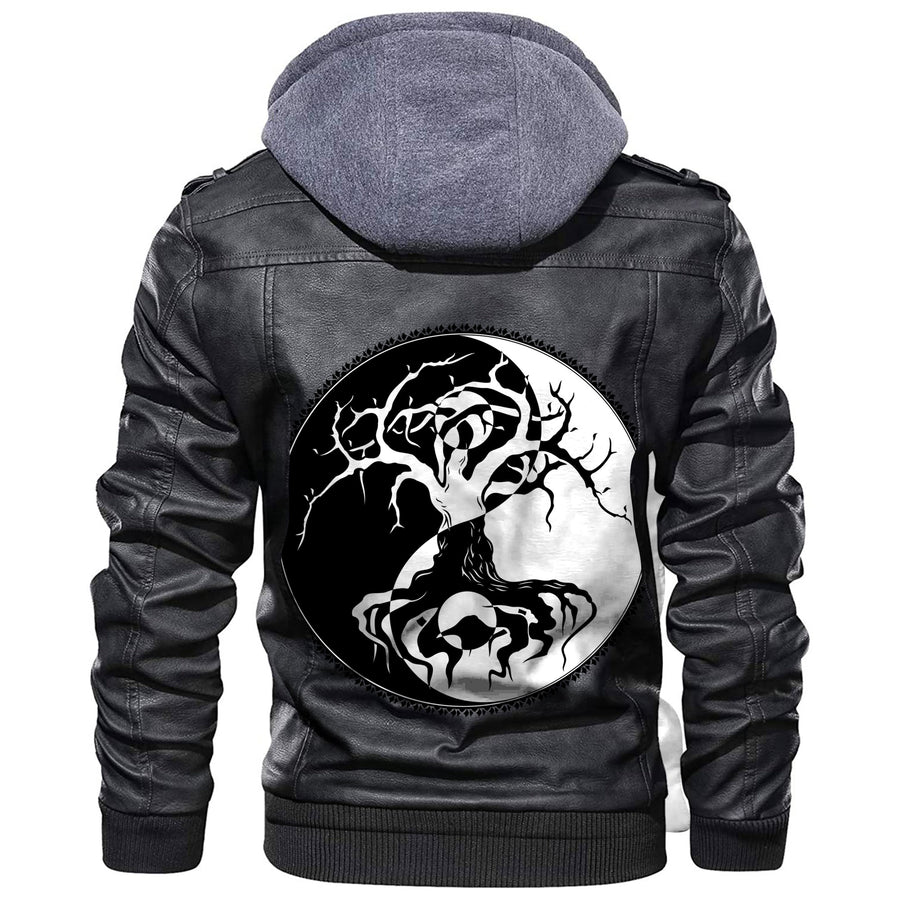 Tspinners - Celtic Symbol Of Yin And Yang Druidic Yggdrasil Tree Leather Jacket A35