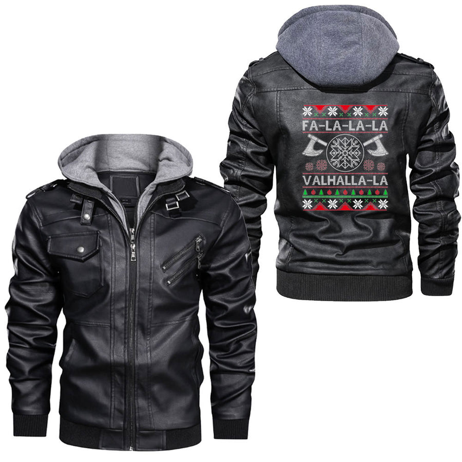 Tspinners - Fa La La Valhalla Viking Ship Ugly Christmas Xmas Leather Jacket A35