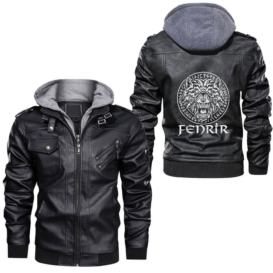 Tspinners - Fenrir Viking Wolf With Norse Runes Leather Jacket A35