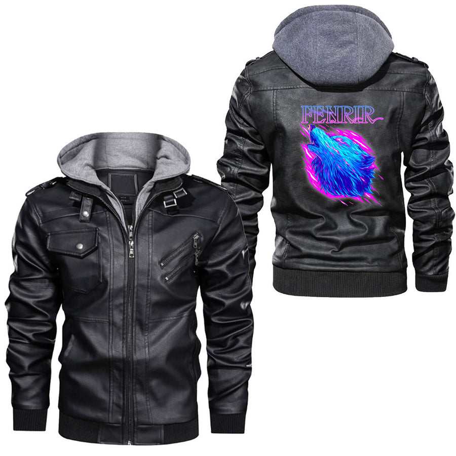 Tspinners - Fenrir Wolf and Moon with Raven Viking graphic Leather Jacket A35