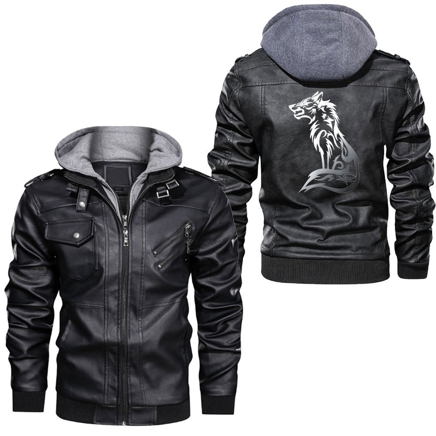 Tspinners - Howling Nordic Fenrir Wolf Viking Odin Leather Jacket A35