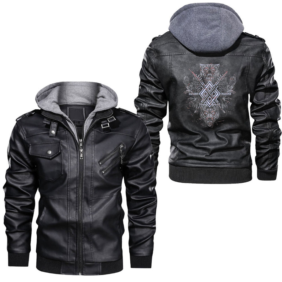 Tspinners - Odin Vegvisir Raven â€“ Runes Viking Leather Jacket A35