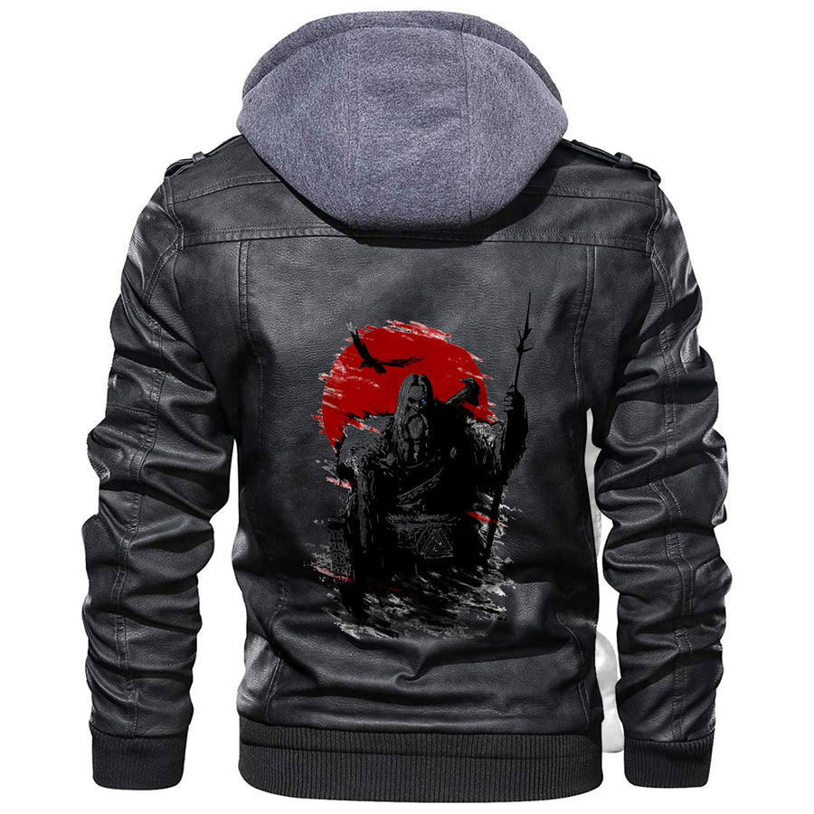 Tspinners - The Harsh God Odin Against The Background Of A Red Sun Leather Jacket A35