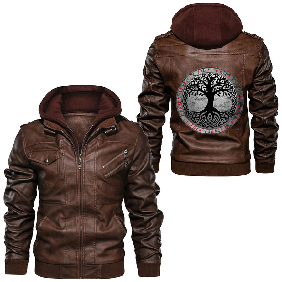 Tspinners - Yggdrasil The Celtic Tree of Life Vintage Nors Leather Jacket A35 - Image 4
