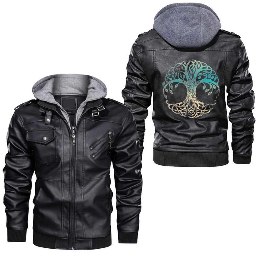 Tspinners - Yggdrasil The Celtic Tree of Life Vintage Nors Leather Jacket A35
