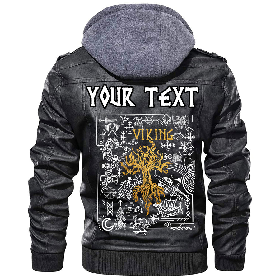 (Custom) Tspinners - Yggdrasil and Symbol Viking Leather Jacket A35