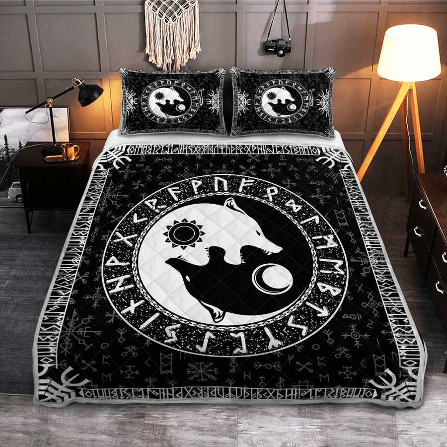 Tspinners Quilt Bed Set - YIN YANG WOLF VIKING - VIKING QUILT BEDDING SET
