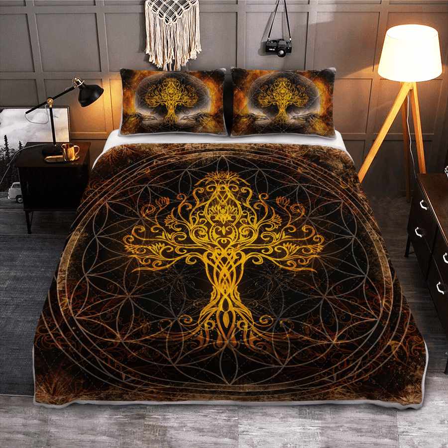 Tspinners Quilt Bed Set - YGGDRASIL - THE TREE OF LIFE IN NORSE MYTHOLOGY - VIKING QUILT BEDDING SET