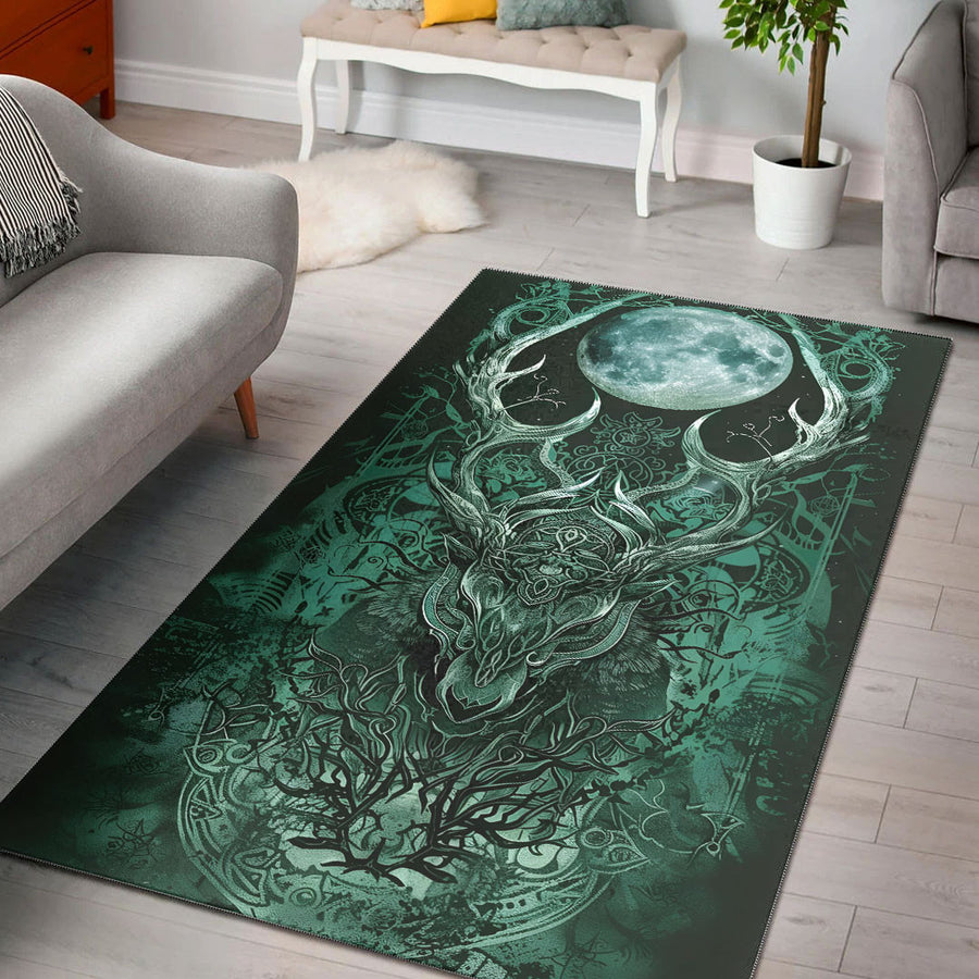 Tspinners Home Decor - Deer and Moon Celtic Green Style Area Rug A35