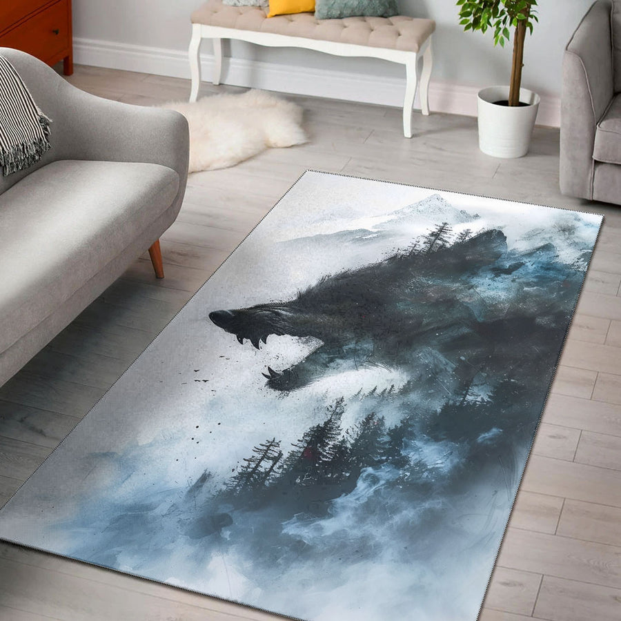 Tspinners Home Decor - Fenrir Wolf Pattern On Snowy Mountain Background Area Rug A35