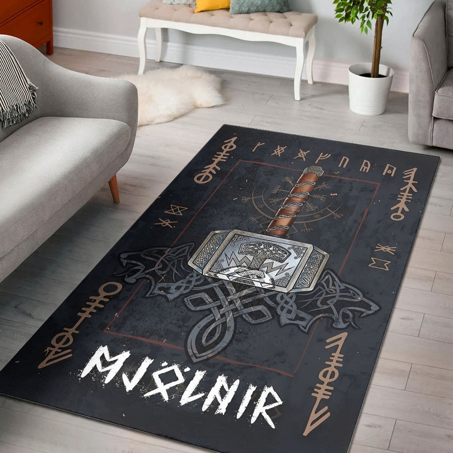 Tspinners Home Decor - Mjolnir of Thor and Rune Area Rug A35