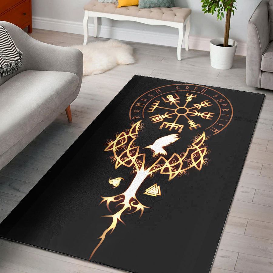 Tspinners Home Decor - Raven,Yggdrasil and Compass Vegvisir Area Rug A35