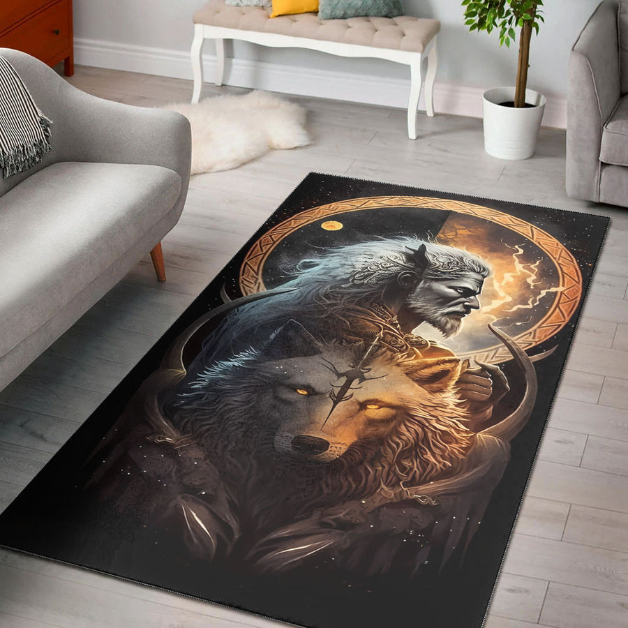 Tspinners Home Decor - Viking Warrior and Wolf Area Rug A35