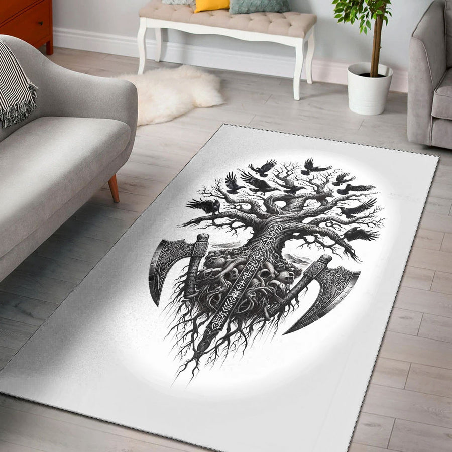 Tspinners Home Decor - Yggdrasil,Skull and Raven Area Rug A35