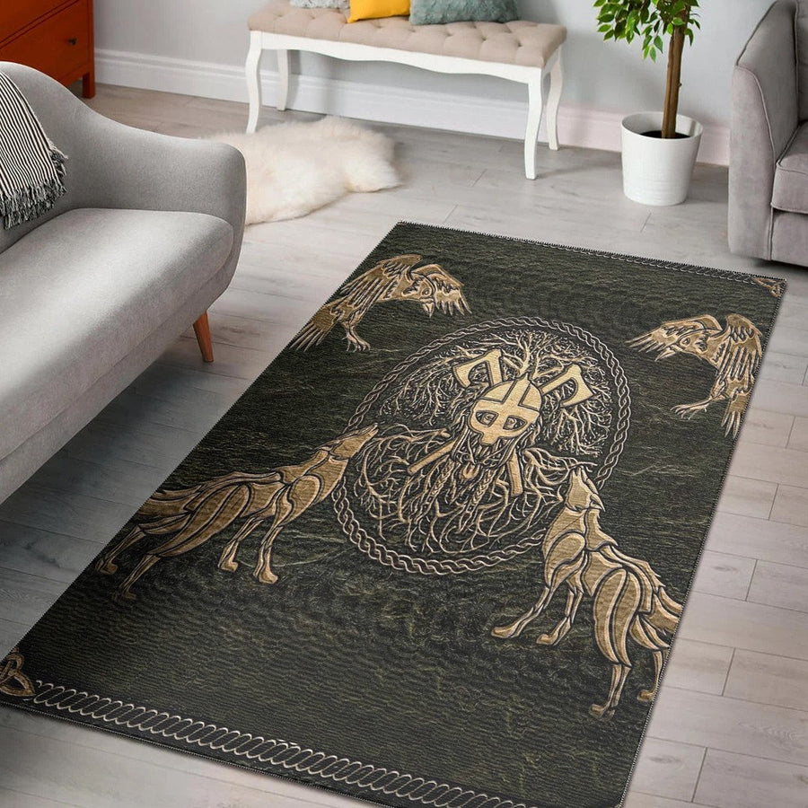 Tspinners Area Rug - Viking Warrior Mugin and Hugin,Skoll and Hati Area Rug A35