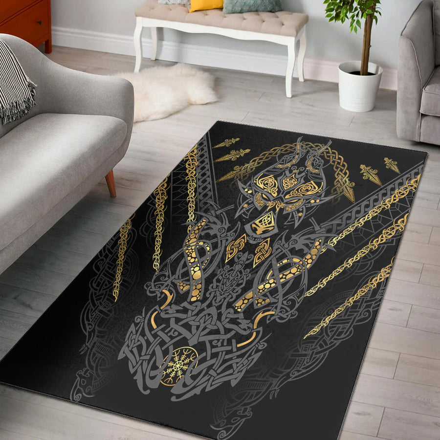 Tspinners Area Rug - Fenrir and Claw Gold-Black Area Rug A35