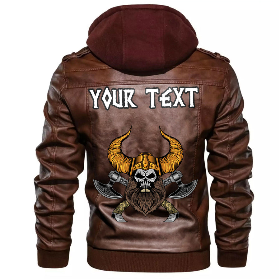(Custom) Tspinners - Barbarian Head With Cross Axe Leather Jacket A35 - Image 5