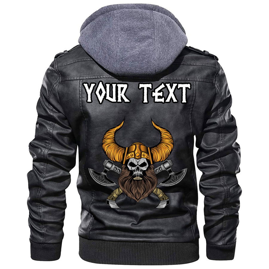(Custom) Tspinners - Barbarian Head With Cross Axe Leather Jacket A35