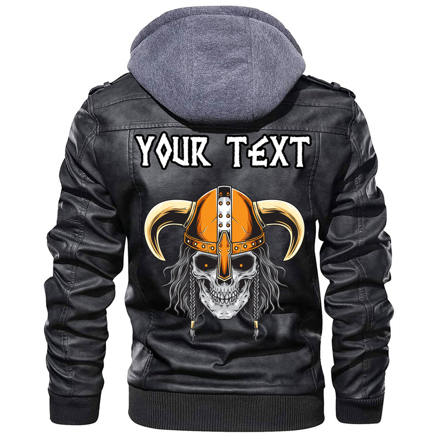 (Custom) Tspinners - Beard Skull Cross Axes Leather Jacket A35