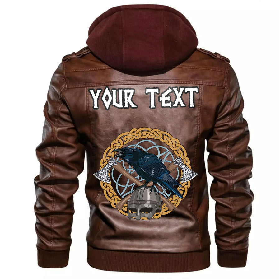 (Custom) Tspinners - Black Crow Sitting On Branch Of An Oak Tree Leather Jacket A35 - Image 5
