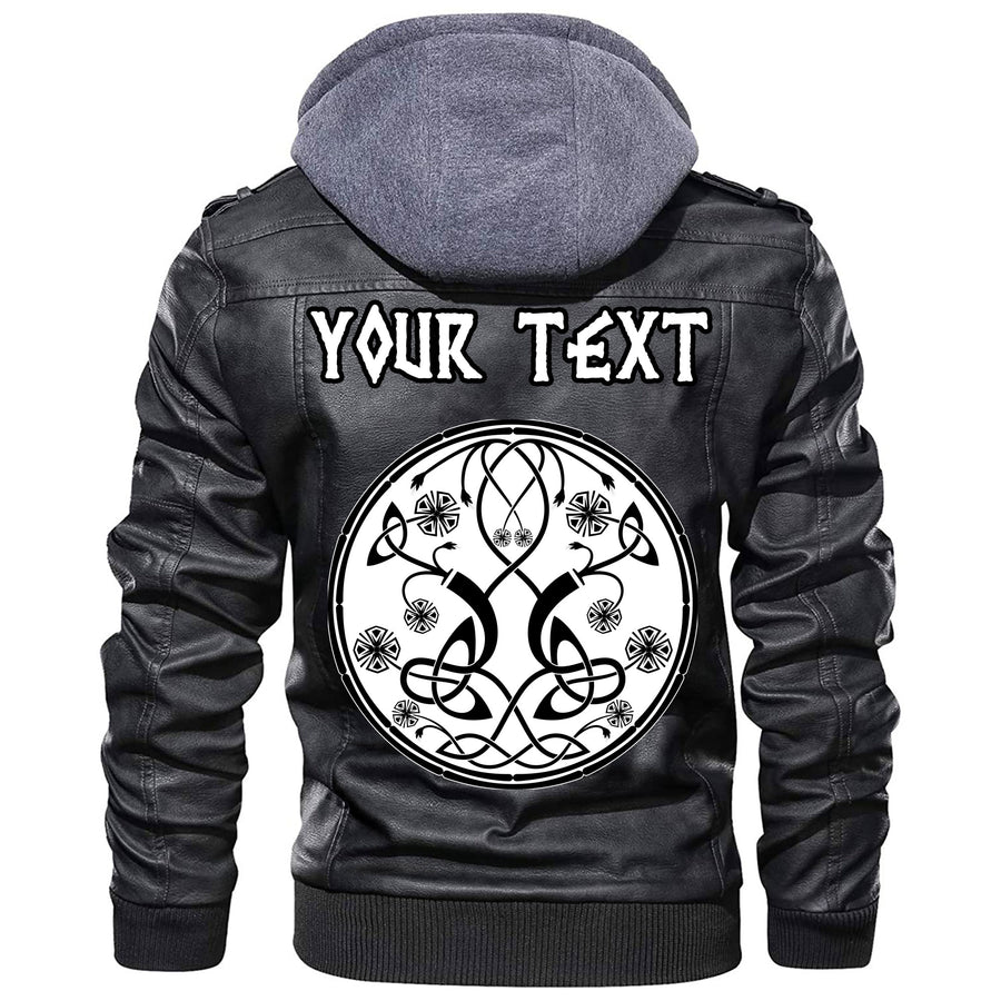 (Custom) Tspinners - Celtic Wolf Ornament Black And White Leather Jacket A35