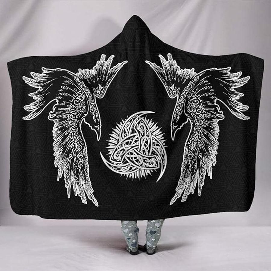 Tspinners Hooded Blanket - Double Raven and Horn of Odin A35