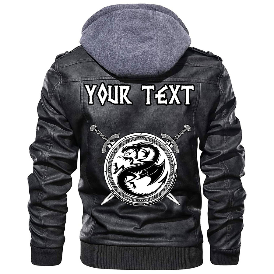 (Custom) Tspinners - Dragon Shield Axe Sword Skull Leather Jacket A35