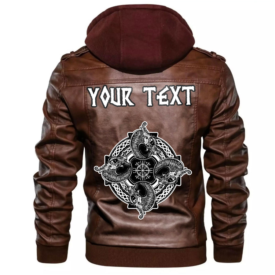 (Custom) Tspinners - Drakkar and Vegvisir Leather Jacket A35 - Image 5