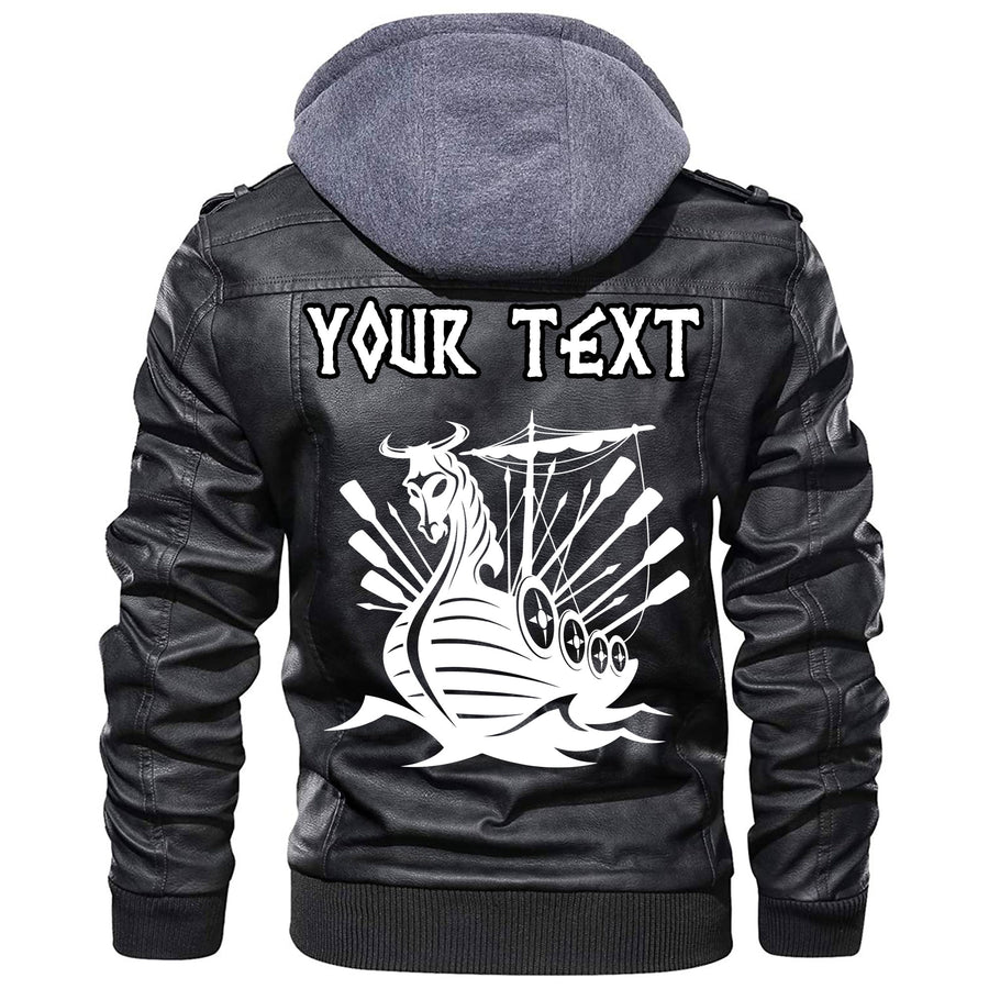 (Custom) Tspinners - Drakkar On Fire And Norse Runes Leather Jacket A35
