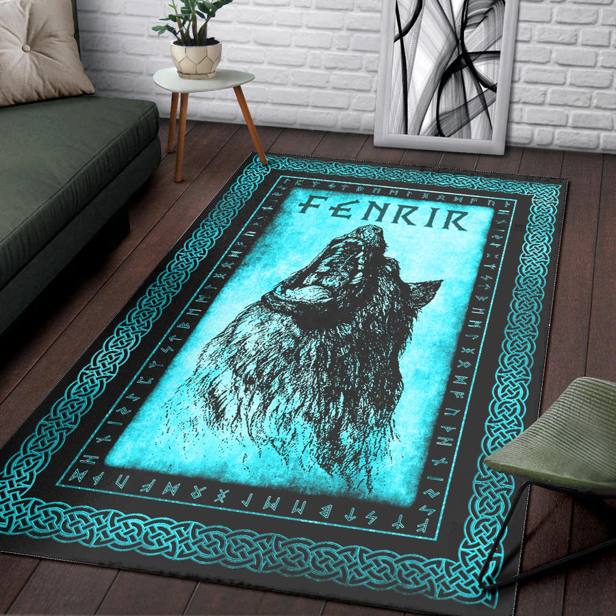Tspinners Area Rug - Fenrir Howling Cyan Area Rug A35