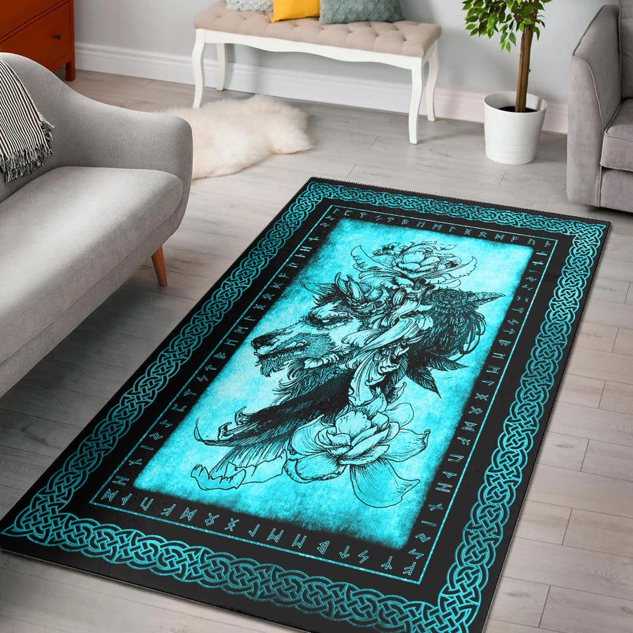 Tspinners Area Rug - Fenrir Raven and Flower Cyan Area Rug A35