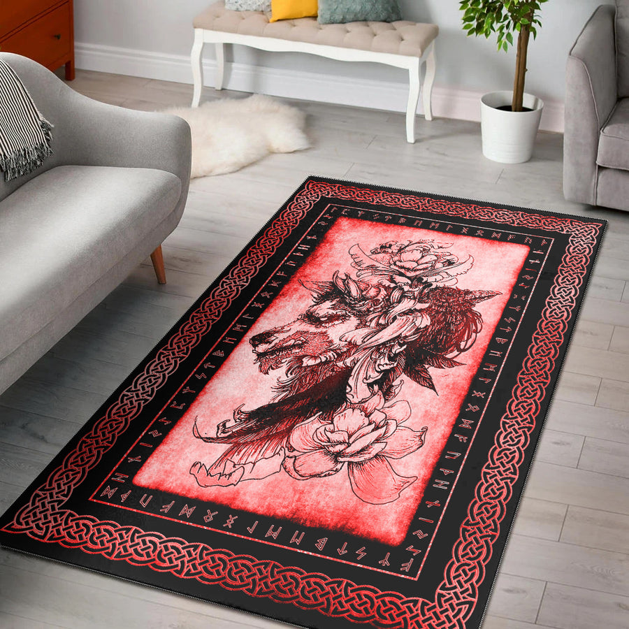 Tspinners Area Rug - Fenrir Raven and Flower Red Area Rug A35
