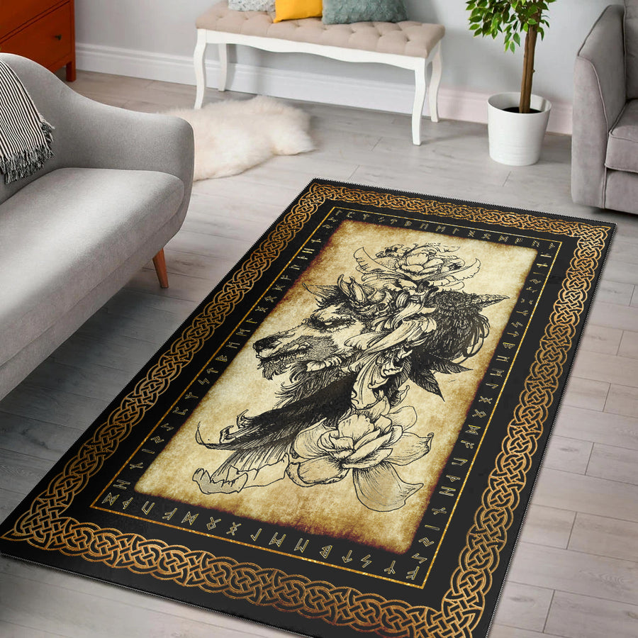 Tspinners Area Rug - Fenrir Raven and Flower Area Rug A35
