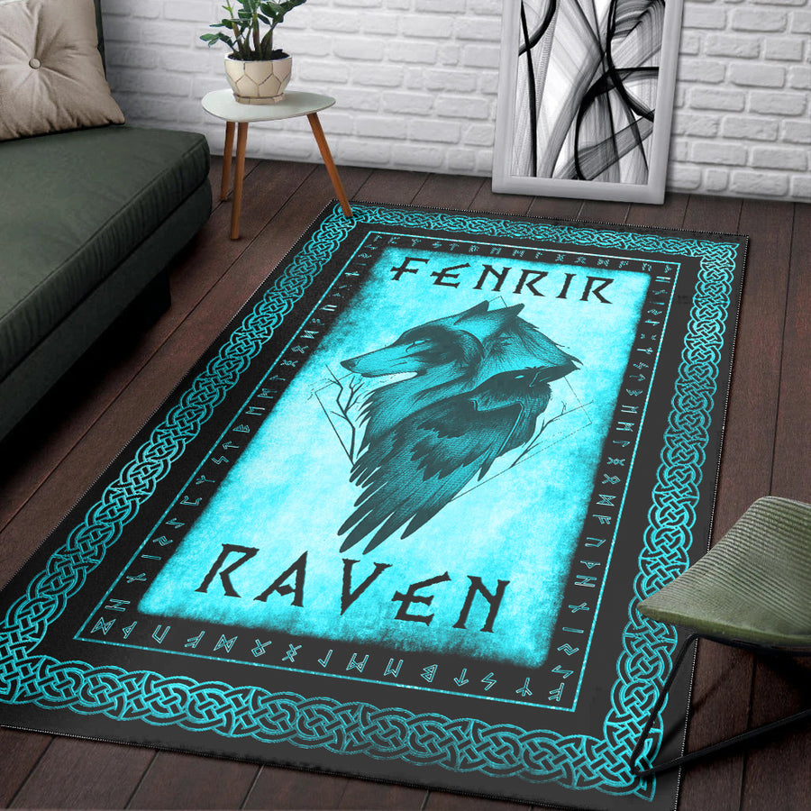 Tspinners Area Rug - Fenrir and Raven Cyan Area Rug A35