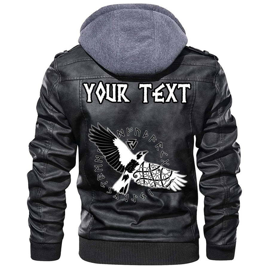 (Custom) Tspinners - Fighting Axes Raven Skull Fantasy Warrior Inscription Hero Leather Jacket A35