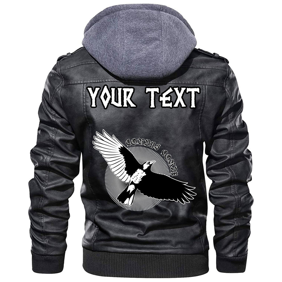 (Custom) Tspinners - Flying Black Raven In Circle Of Scandinavian Runic Symbols Leather Jacket A35