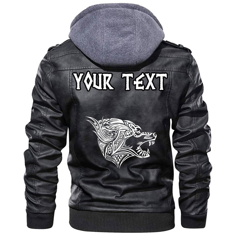 (Custom) Tspinners - Grizzly Bear Head With Ancient Pagan Valknut Leather Jacket A35