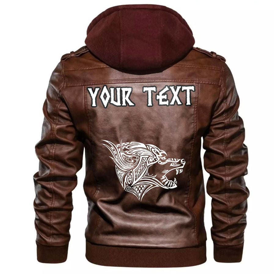 (Custom) Tspinners - Grizzly Bear Head With Ancient Pagan Valknut Leather Jacket A35 - Image 5