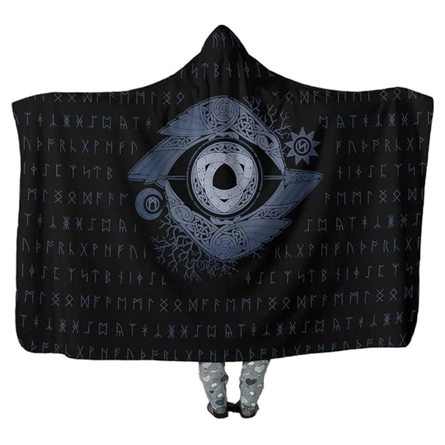 Tspinners Hooded Blanket - Hugin and Munin With Horn of Odin on Rune A35