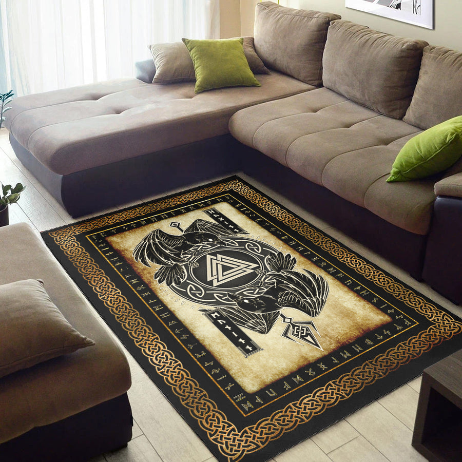 Tspinners Area Rug - Huginn and Muninn Raven Valknut 3Area Rug A35