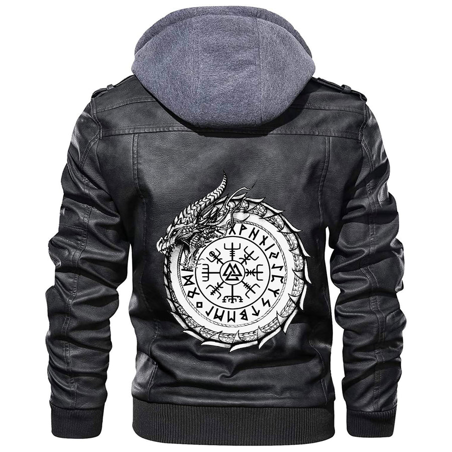 (Custom) Tspinners - Dragon Vegvisir Leather Jacket A35